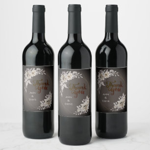 Thank You Blank Wreath Flowers Floral Art Wine Label