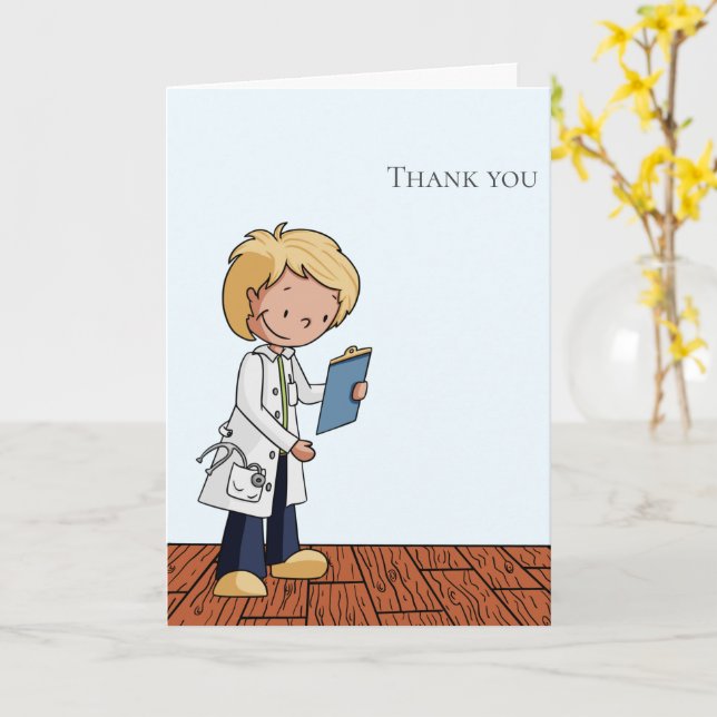 Thank You Blonde Doctor Working Illustrated  Card (Yellow Flower)