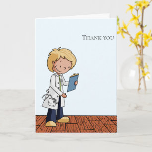 Thank You Blonde Doctor Working Illustrated  Card