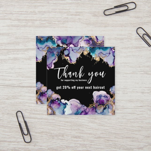 Thank You Blue Abstract Black Elegant Business  Square Business Card (Front/Back In Situ)
