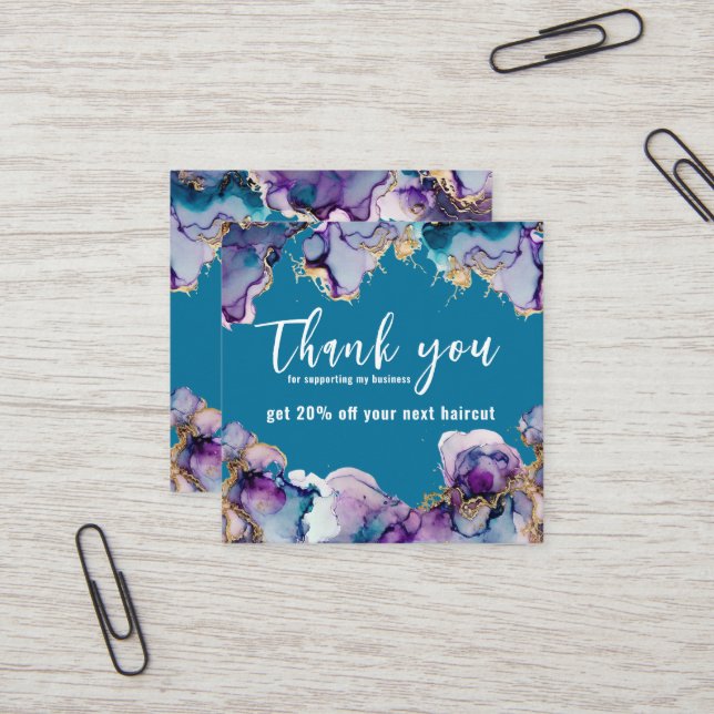 Thank You Blue Abstract Elegant Business  Square Business Card (Front/Back In Situ)