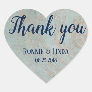 Thank You Blue and Copper Marble background Heart Sticker