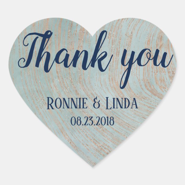 Thank You Blue and Copper Marble background Heart Sticker (Front)