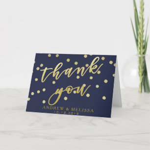 Thank You Blue and Gold Script & Confetti Postcard