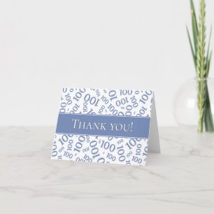 "Thank you!" Blue and White Number 100 Pattern Thank You Card