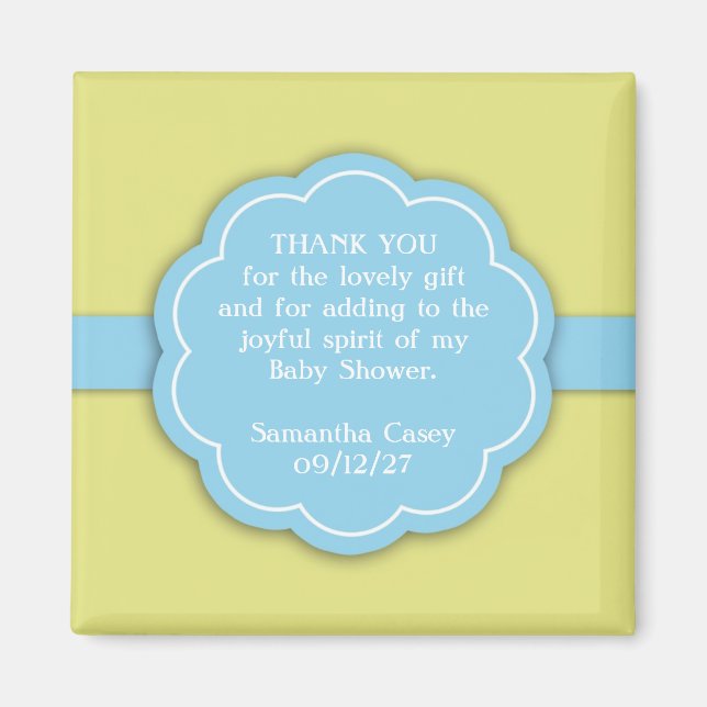 Thank You Blue Baby Shower Favour Magnet (Front)