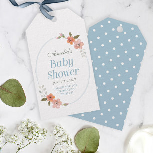 Thank You Blue Baby Shower with Delicate Floral Gift Tags