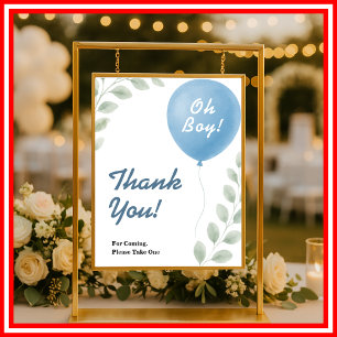 Thank You Blue Balloon Eucalyptus Baby Shower SIGN
