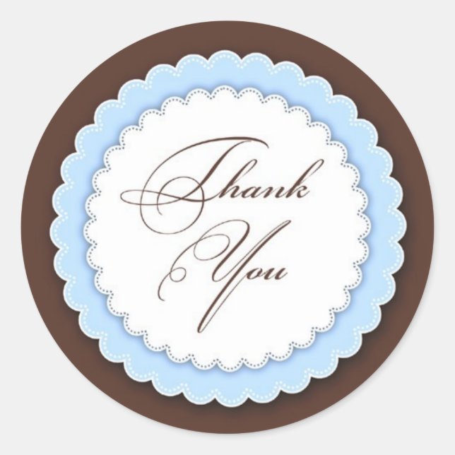 Thank You Blue Brown Classic Round Sticker (Front)