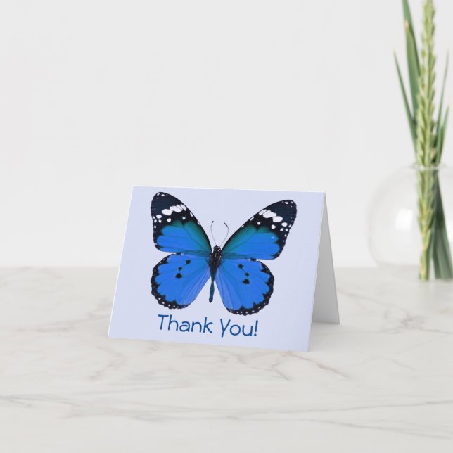 Thank You! Blue Butterfly Customise Message Thank You Card (Front)
