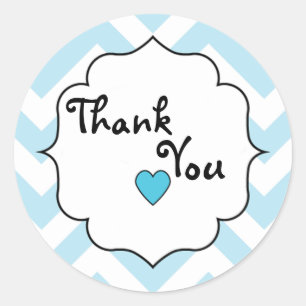 Thank You/Blue Chevron Classic Round Sticker
