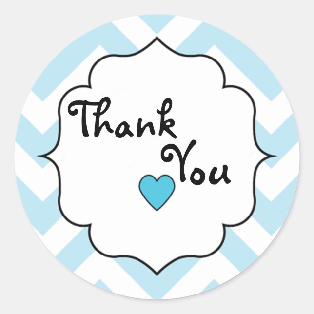 Thank You/Blue Chevron Classic Round Sticker (Front)