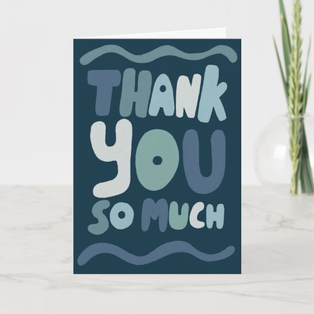 THANK YOU Blue Colourful Curvy Bubble Letters  Card (Front)