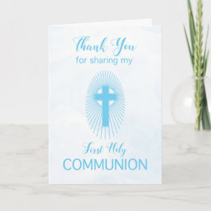 Thank You Blue Communion Cross Rays Card