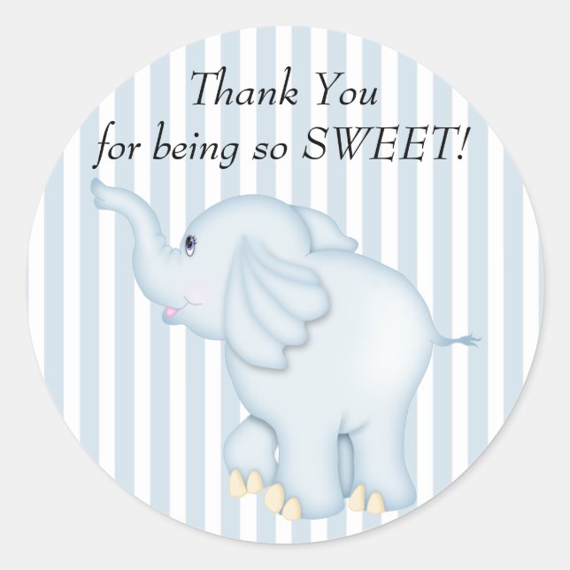 Thank You Blue Elephant Baby Shower Classic Round Sticker (Front)