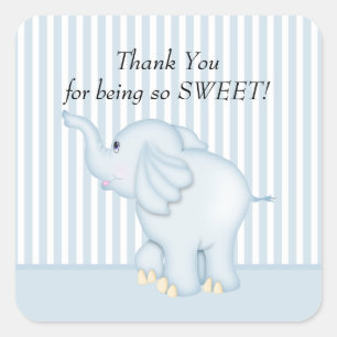 Thank You Blue Elephant Baby Shower Square Sticker