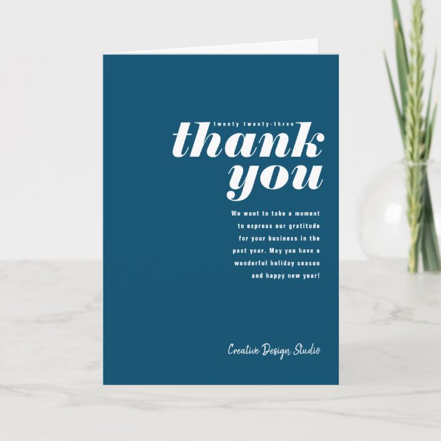Thank You Blue Folded Business Holiday Card (Front)