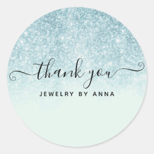 Thank You Blue Glitter Classic Round Sticker