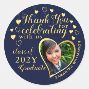 Thank You Blue & Gold 2025 Graduation Party Favour Classic Round Sticker
