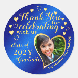Thank You Blue & Gold 2025 Party Graduation Favour Classic Round Sticker