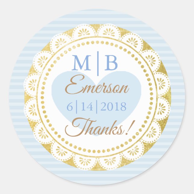 Thank You Blue Gold Personalised Wedding Stickers (Front)