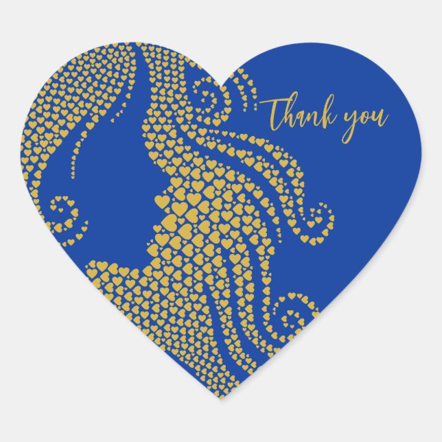 Thank You Blue Gold Quinceañera Silhouette Hearts Heart Sticker (Front)