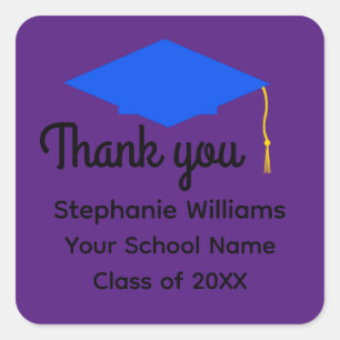 Thank You Blue Graduation Cap #1-2 Stickers