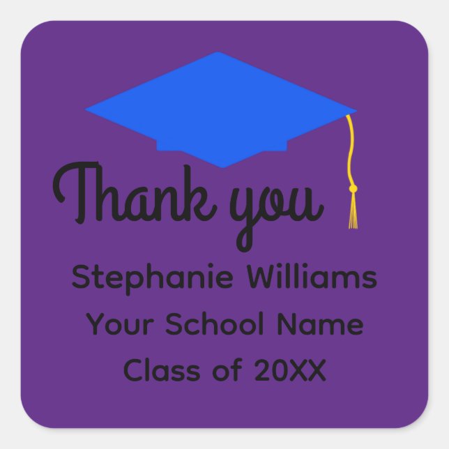 Thank You Blue Graduation Cap #1-2 Stickers (Front)