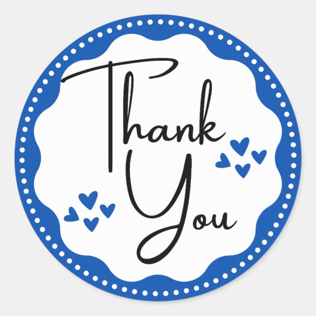Thank You Blue Hearts Classic Round Sticker (Front)