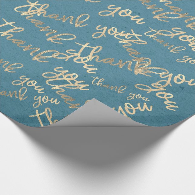 Thank You Blue Kraft Gold Wedding Birthday Favour Wrapping Paper (Corner)