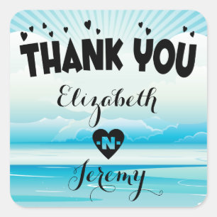 Thank You Blue Nautical Ocean Personalised Wedding Square Sticker