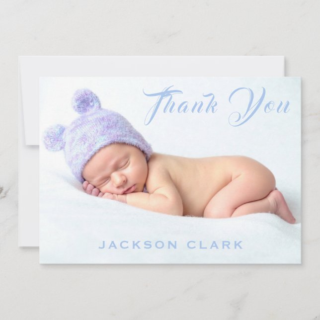Thank You Blue Photo Collage Baby Boy Announcement (Front)