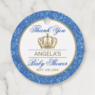Thank You Blue Prince Gold Crown Baby Shower Favour Tags