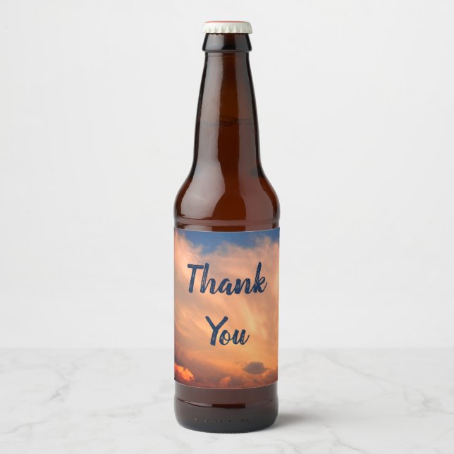 Thank You Blue Sky Pink Clouds Appreciation Beer Bottle Label (Front)