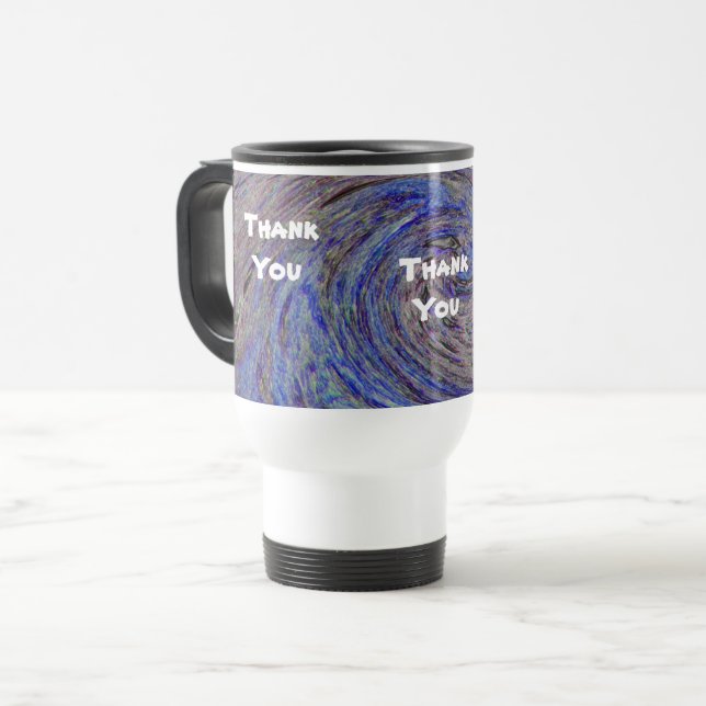 Thank You Blue Spiral Swirl Abstract Appreciation Travel Mug (Front Left)