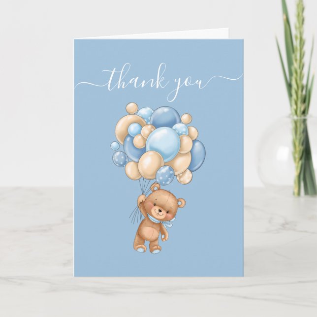 Thank you Blue Teddy Wonderful Balloons Card (Front)
