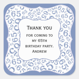 Thank you: Blue/White Number 65 Pattern - Bracket Square Sticker