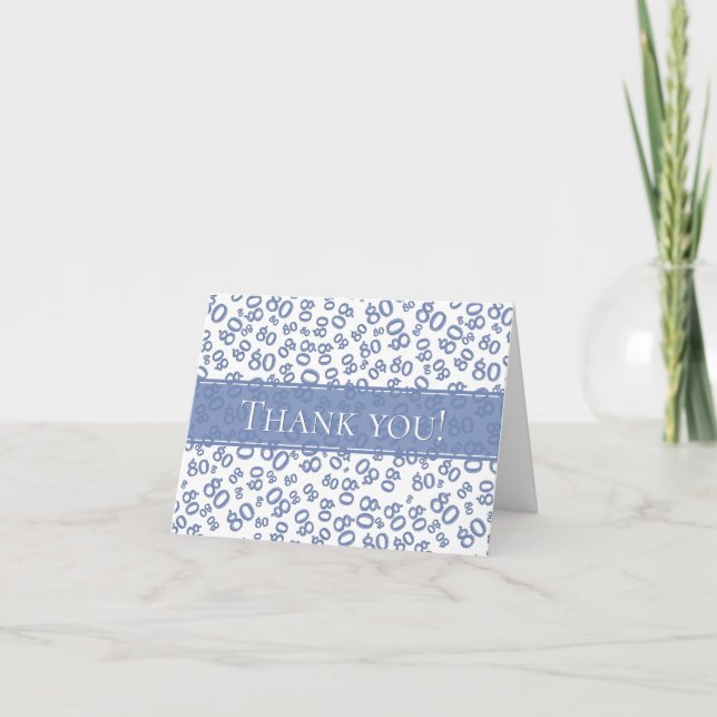 "Thank you!" Blue White Random Number 80 Pattern Thank You Card (Front)