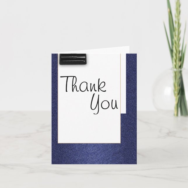 Thank you blue white school vintage cursive card (Front)