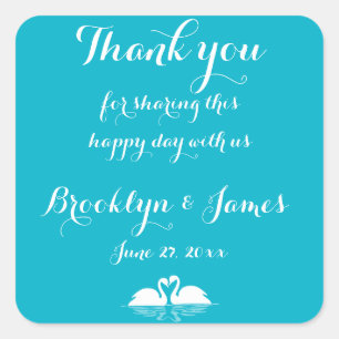 Thank You Blue White Wedding Stickers Swans