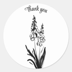 Thank you bluebells black ink line drawing flowers classic round sticker