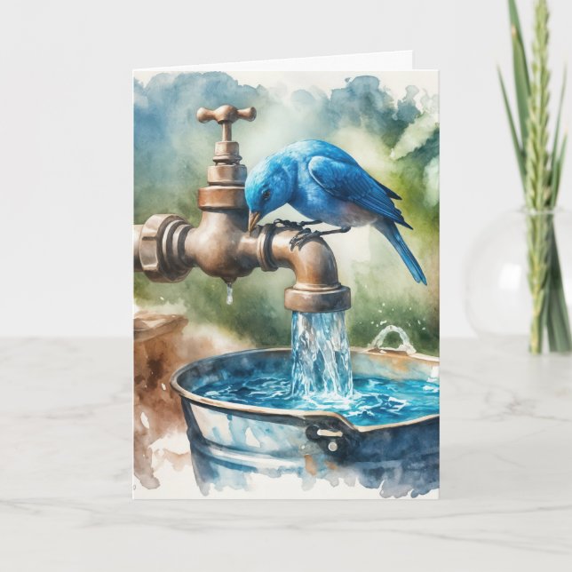 Thank You Bluebird On a Retro Faucet Card (Front)