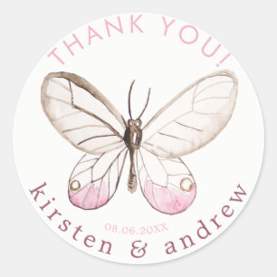 Thank You! Blush Butterfly Wedding Favor Stickers