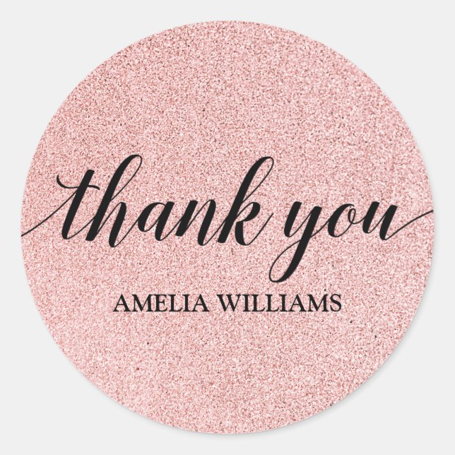 Thank You Blush Pink Faux Glitter Classic Round Sticker (Front)
