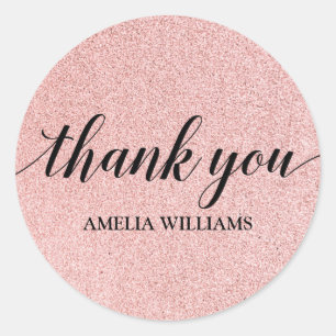 Thank You Blush Pink Faux Glitter Classic Round Sticker