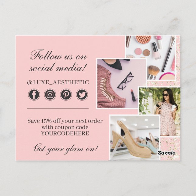 Thank You Blush Pink & Gold Paint Strokes 4-Photo Postcard (Back)