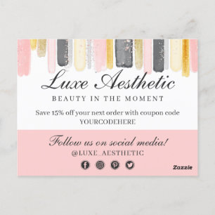 Thank You Blush Pink & Gold Paint Strokes Coupon Postcard