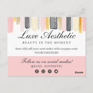 Thank You Blush Pink & Gold Paint Strokes Coupon Postcard