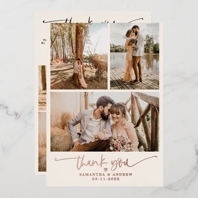 Thank you blush script heart 6 photos wedding (Front/Back)