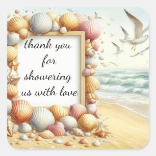 Thank you Boho Beach Shell Baby Shower Classic Rou Square Sticker